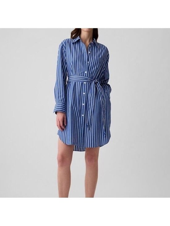GAP Dresses & Skirts - GAP 100 Percent Cotton Classic Blue/White Striped Belted Shirt Dress, Size Small